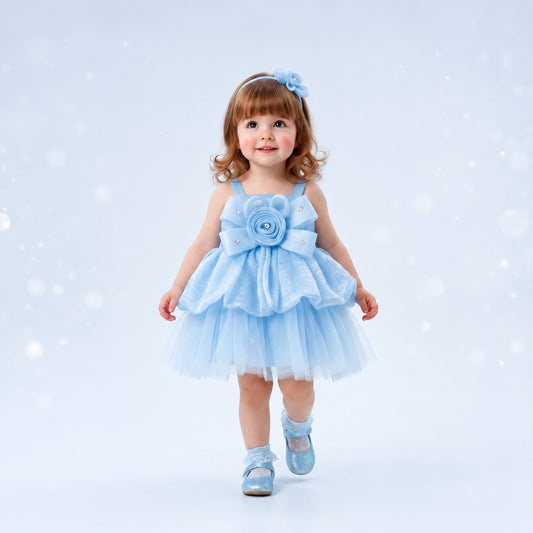 Blue Floral Princess Party Dress for Girls