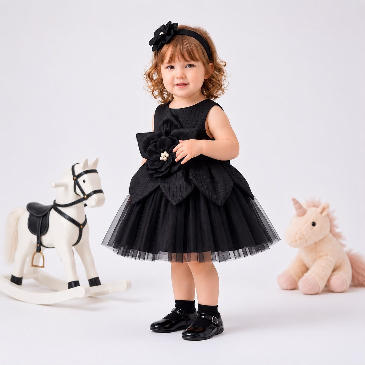 Black Floral Princess Party Dress