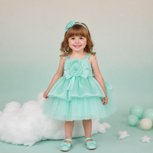 Sea Green Floral Princess Party Dress